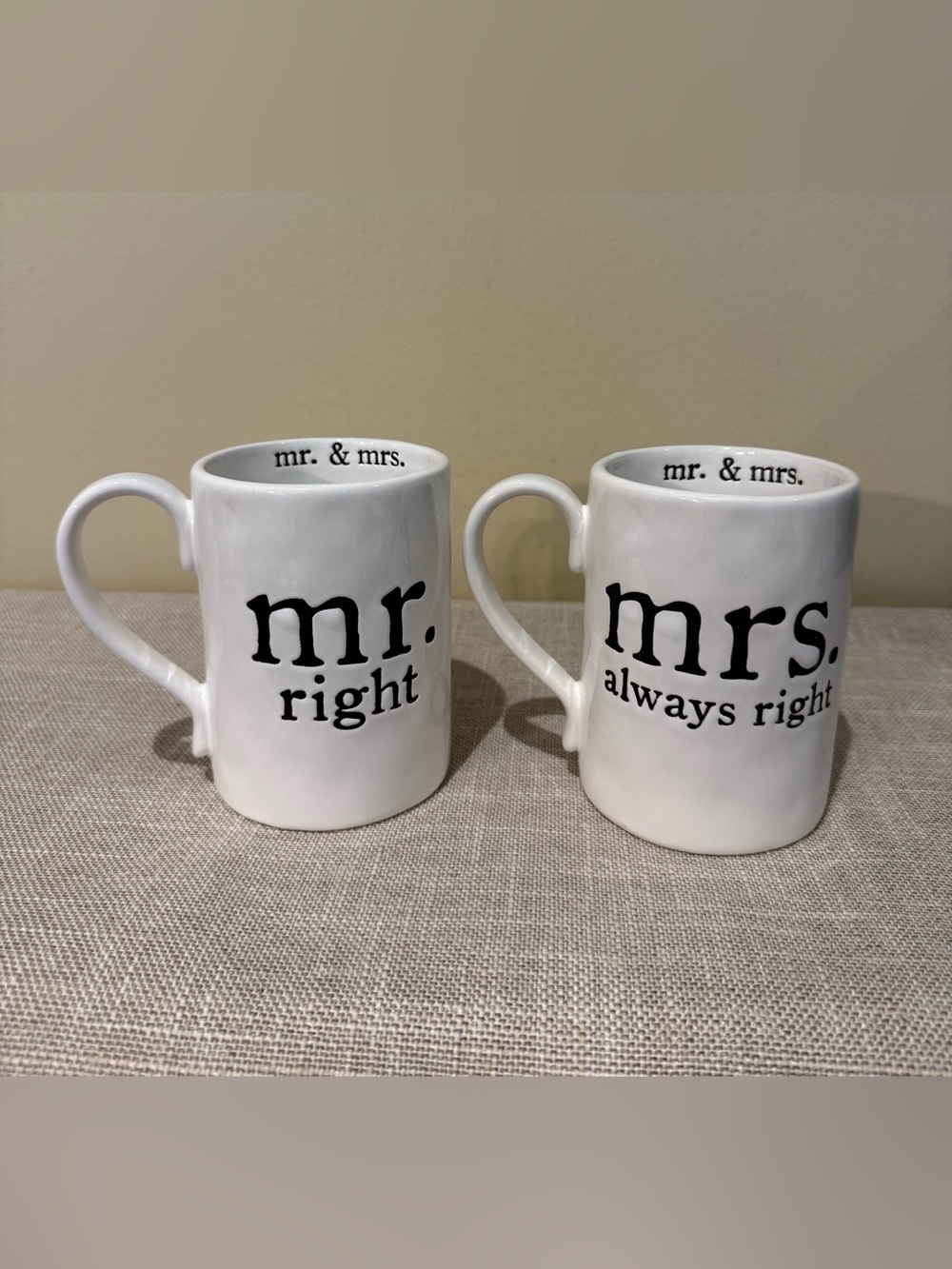 Mud Pie Mr. Right & Mrs. Always Right Coffee Mugs Set of 2